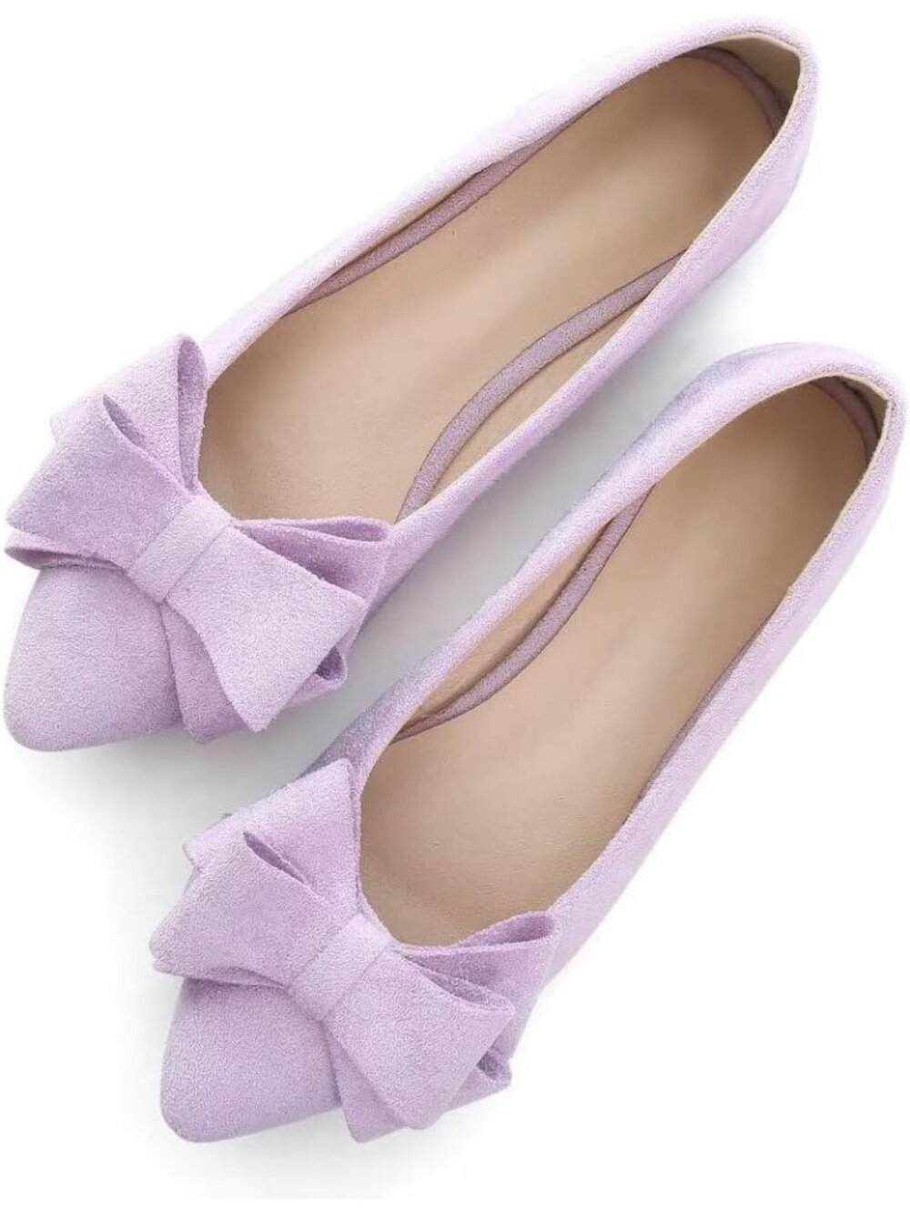 Women's Light Purple Suede Fashion Bowknot Flats Comfort Pointed Toe Dress Shoes